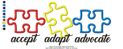 Autism Accept Adapt Advocate - Applique - Machine Embroidery Design