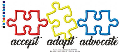 Autism Accept Adapt Advocate - Applique - Machine Embroidery Design