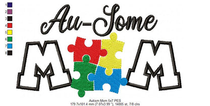 Au-Some Mom Autism Mom - Applique - Machine Embroidery Design
