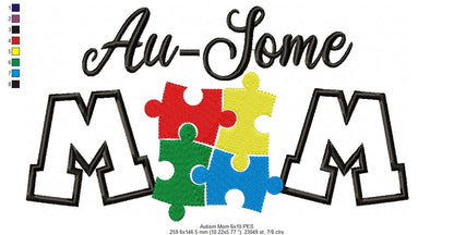 Au-Some Mom Autism Mom - Applique - Machine Embroidery Design