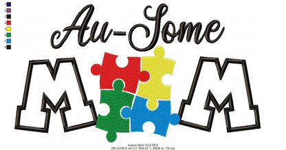 Au-Some Mom Autism Mom - Applique - Machine Embroidery Design