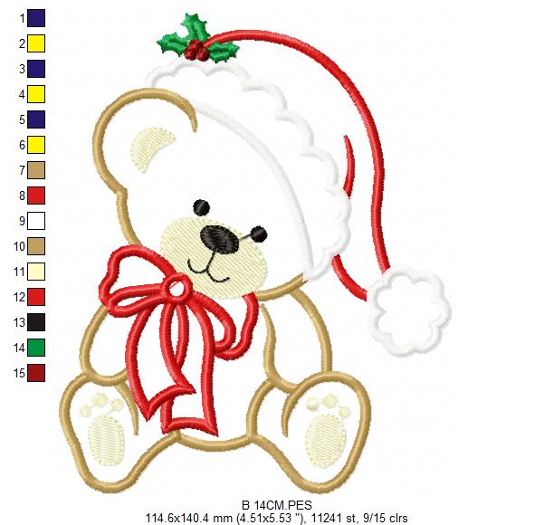 Christmas Teddy Bear Boy Santa - Applique