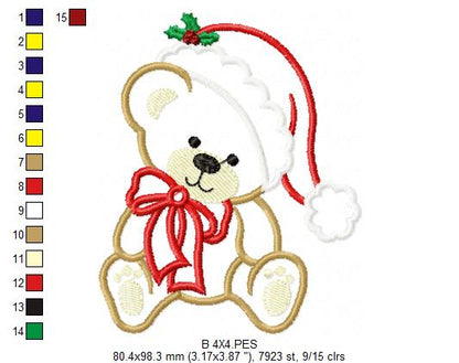 Christmas Teddy Bear Boy Santa - Applique
