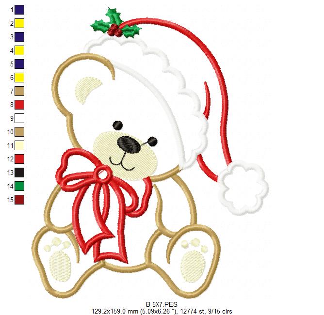 Christmas Teddy Bear Boy Santa - Applique