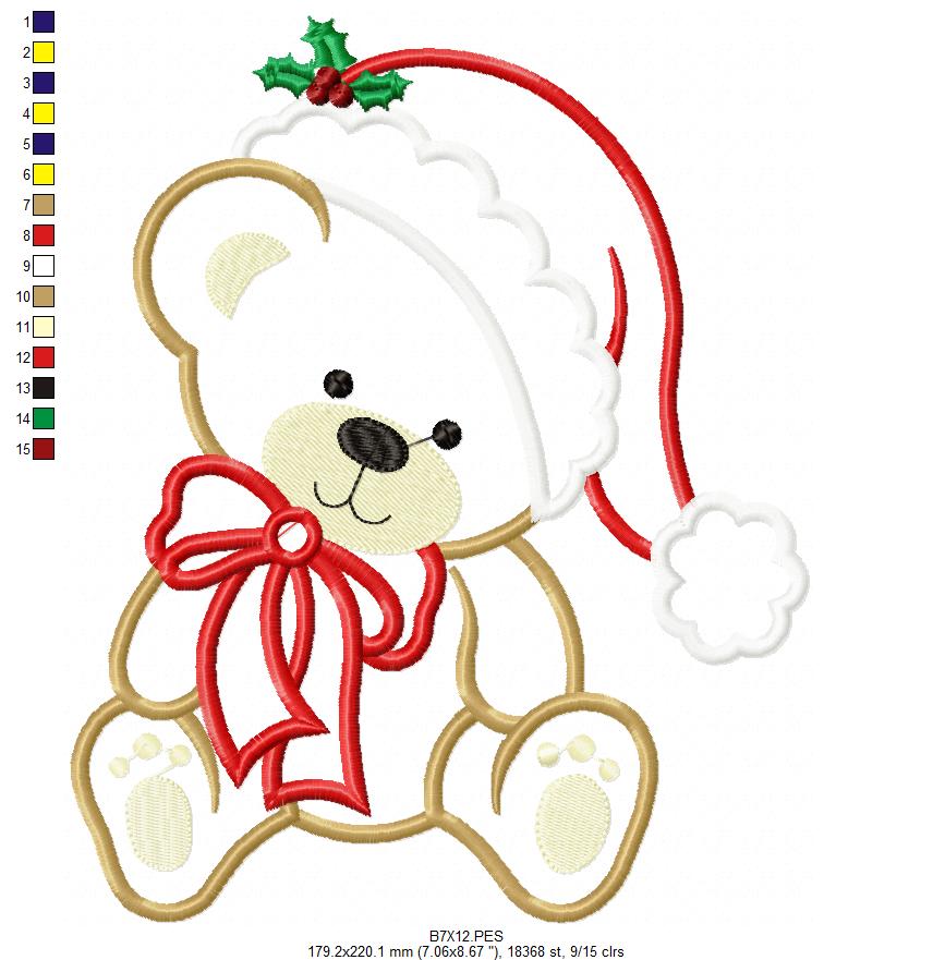 Christmas Teddy Bear Boy Santa - Applique