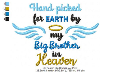 Hand Picked for Earth by My Big Brother in Heaven – Fill Stitch – Machine Embroidery Design