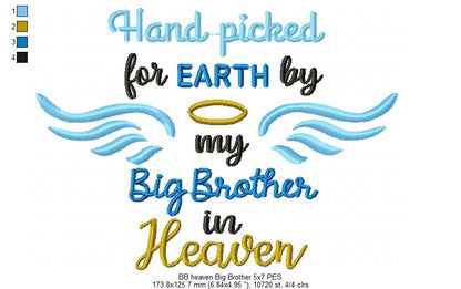 Hand Picked for Earth by My Big Brother in Heaven – Fill Stitch – Machine Embroidery Design