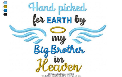 Hand Picked for Earth by My Big Brother in Heaven – Fill Stitch – Machine Embroidery Design