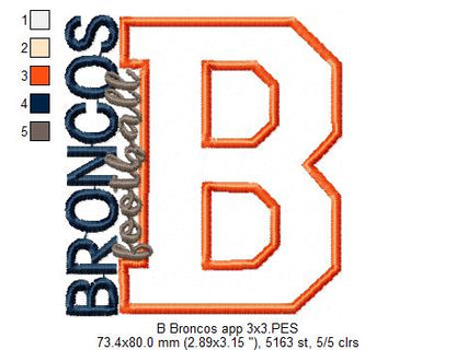 Broncos Football Letter B - Applique