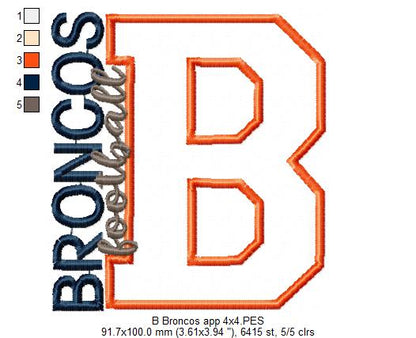 Broncos Football Letter B - Applique