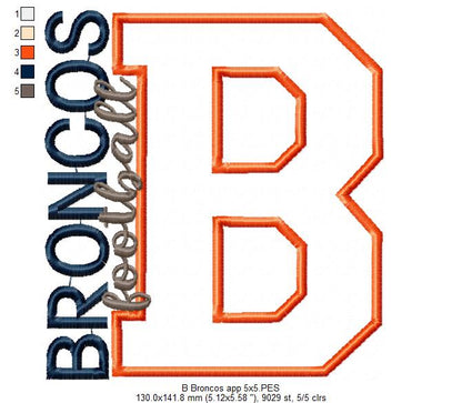 Broncos Football Letter B - Applique