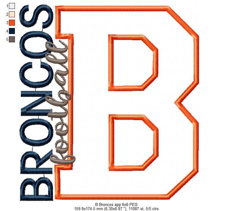 Broncos Football Letter B - Applique