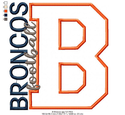 Broncos Football Letter B - Applique