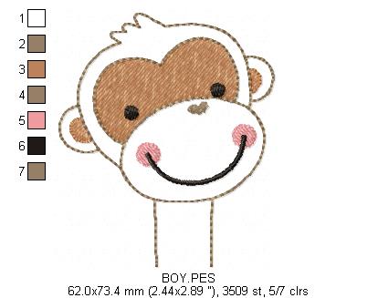 Pencil Topper Little Monkey Boy and Girl - ITH Applique - Machine Embroidery Design