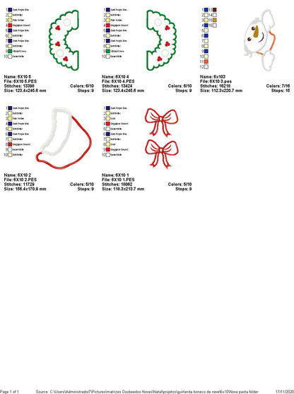 Snowman Wreath Christmas - ITH Project - Machine Embroidery Design