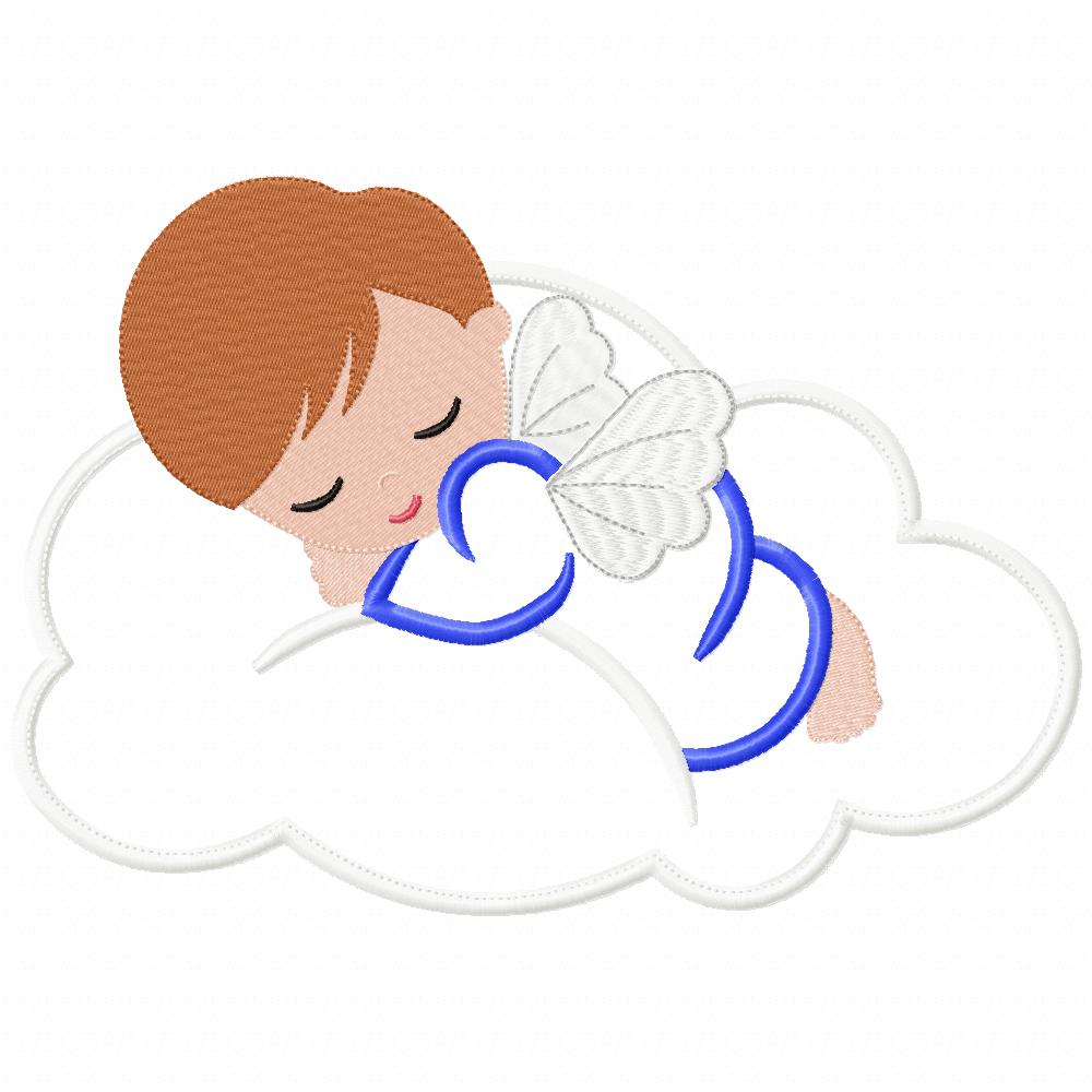 Baby Angel Boy Sleeping on the Cloud - Applique Embroidery