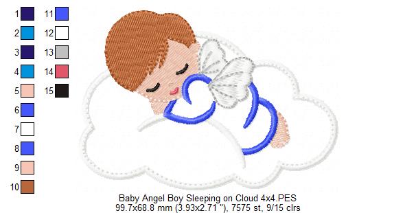 Baby Angel Boy and  Girl Sleeping on the Cloud - Applique - Set of 2 designs