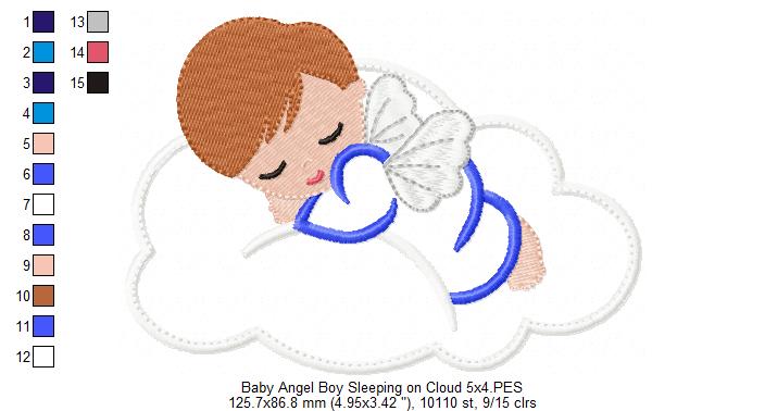 Baby Angel Boy and  Girl Sleeping on the Cloud - Applique - Set of 2 designs