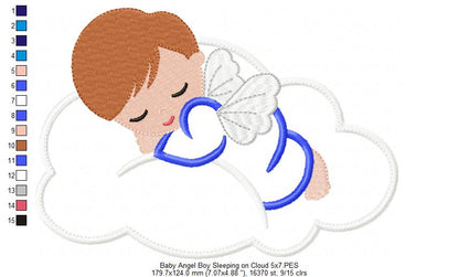Baby Angel Boy Sleeping on the Cloud - Applique Embroidery