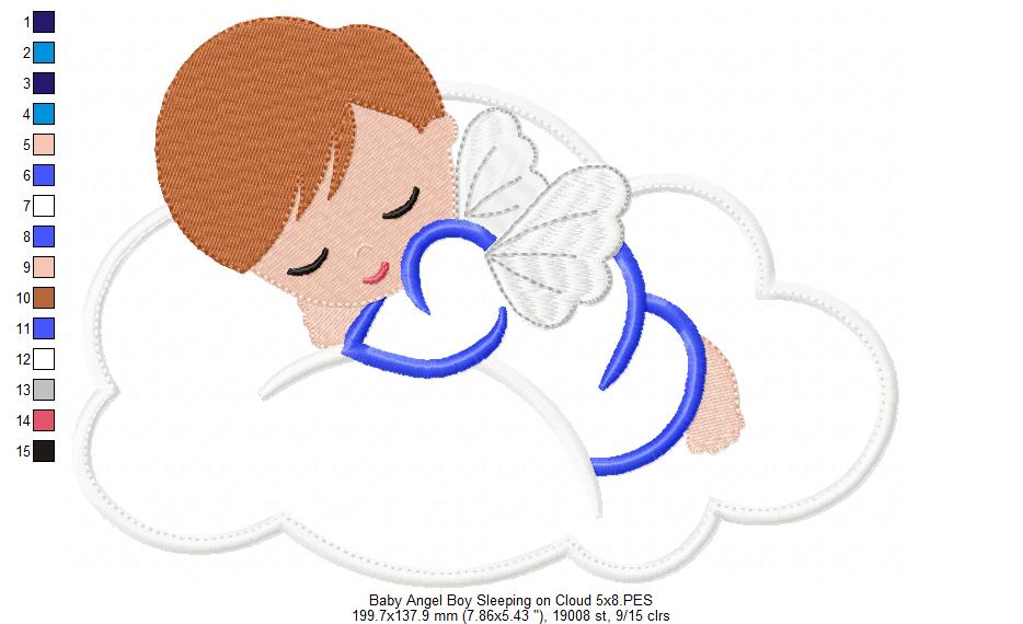 Baby Angel Boy Sleeping on the Cloud - Applique Embroidery