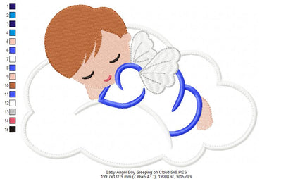 Baby Angel Boy and  Girl Sleeping on the Cloud - Applique - Set of 2 designs