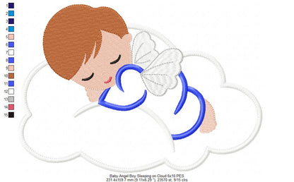 Baby Angel Boy Sleeping on the Cloud - Applique Embroidery