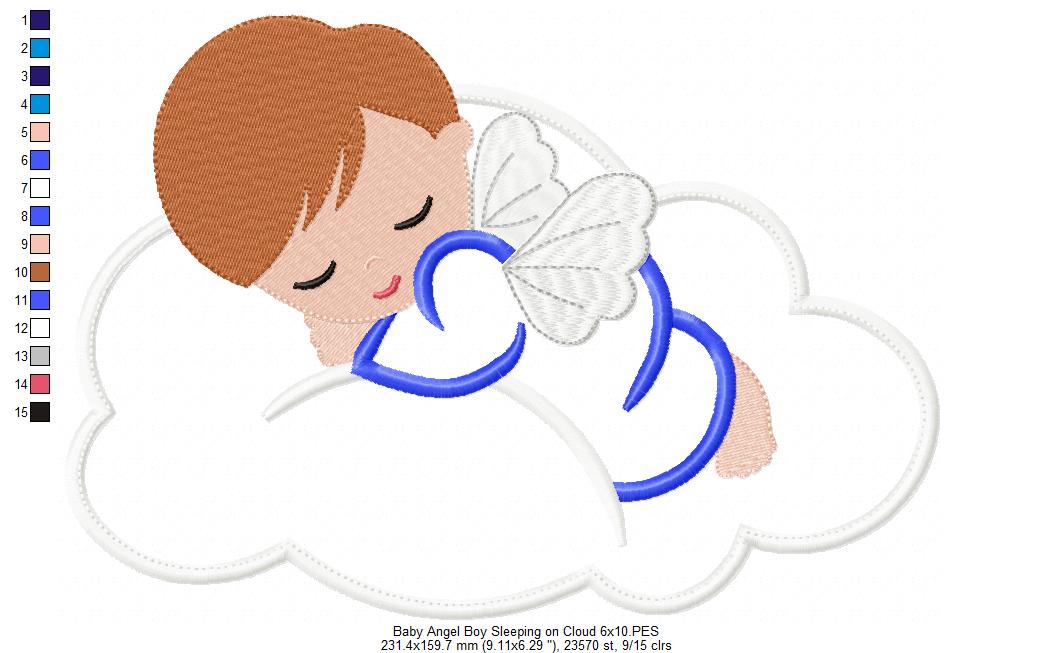 Baby Angel Boy and  Girl Sleeping on the Cloud - Applique - Set of 2 designs