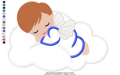 Baby Angel Boy and  Girl Sleeping on the Cloud - Applique - Set of 2 designs