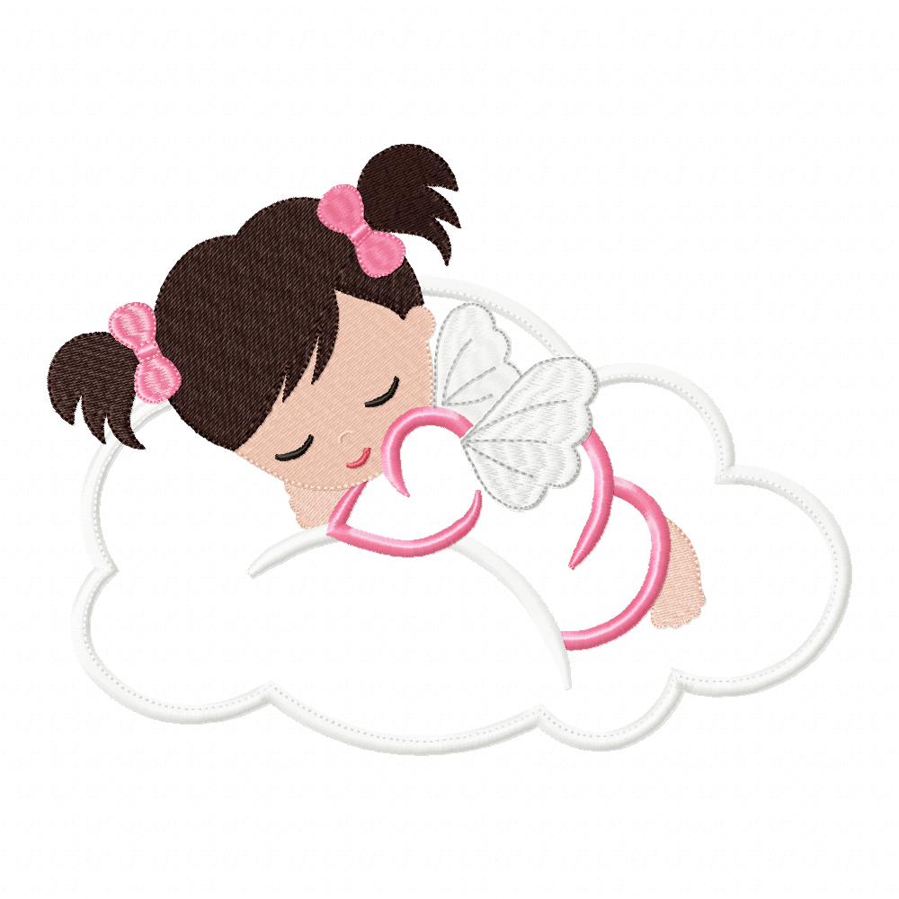 Baby Angel Girl Sleeping on the Cloud - Applique - Machine Embroidery Design