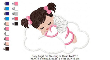 Baby Angel Girl Sleeping on the Cloud - Applique - Machine Embroidery Design