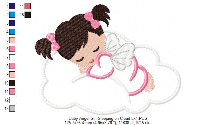 Baby Angel Boy and  Girl Sleeping on the Cloud - Applique - Set of 2 designs
