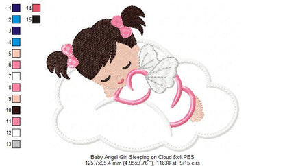 Baby Angel Boy and  Girl Sleeping on the Cloud - Applique - Set of 2 designs