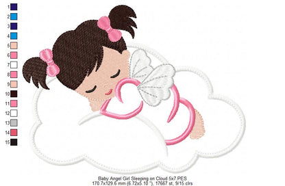 Baby Angel Girl Sleeping on the Cloud - Applique - Machine Embroidery Design