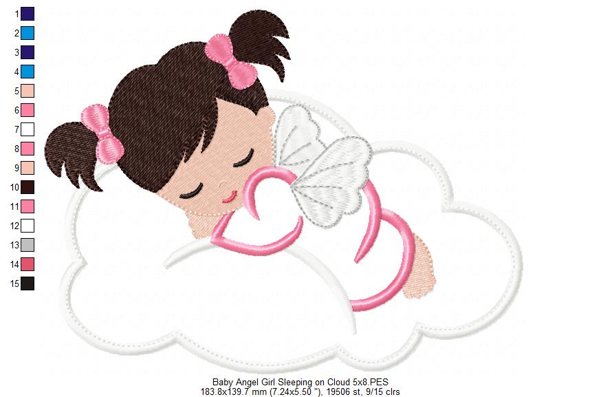 Baby Angel Girl Sleeping on the Cloud - Applique - Machine Embroidery Design