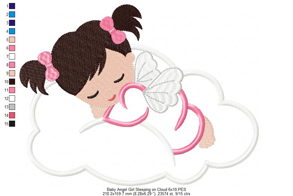 Baby Angel Girl Sleeping on the Cloud - Applique - Machine Embroidery Design