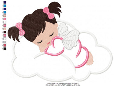 Baby Angel Girl Sleeping on the Cloud - Applique - Machine Embroidery Design
