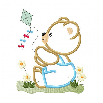 Teddy Bear and kite - Applique - Machine Embroidery Design