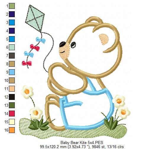 Teddy Bear and kite - Applique - Machine Embroidery Design