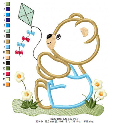 Teddy Bear and kite - Applique - Machine Embroidery Design