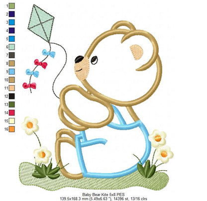 Teddy Bear and kite - Applique - Machine Embroidery Design