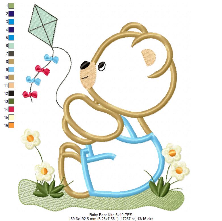 Teddy Bear and kite - Applique - Machine Embroidery Design