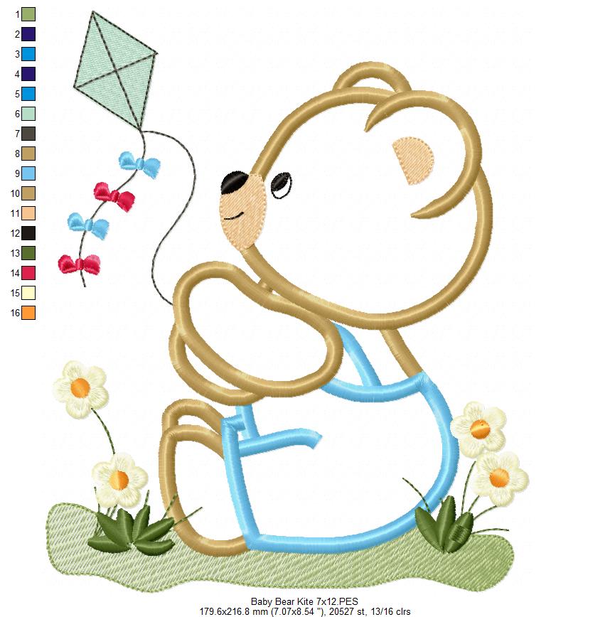 Teddy Bear and kite - Applique - Machine Embroidery Design