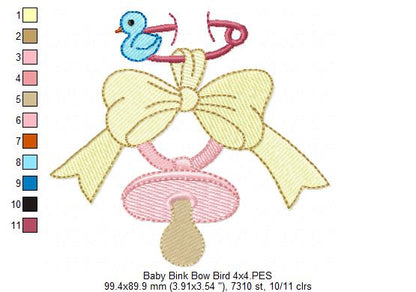 Baby Binky, Bow and Bird - Fill Stitch