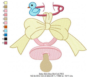 Baby Binky, Bow and Bird - Fill Stitch