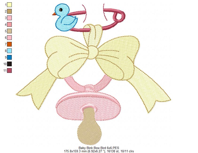 Baby Binky, Bow and Bird - Fill Stitch