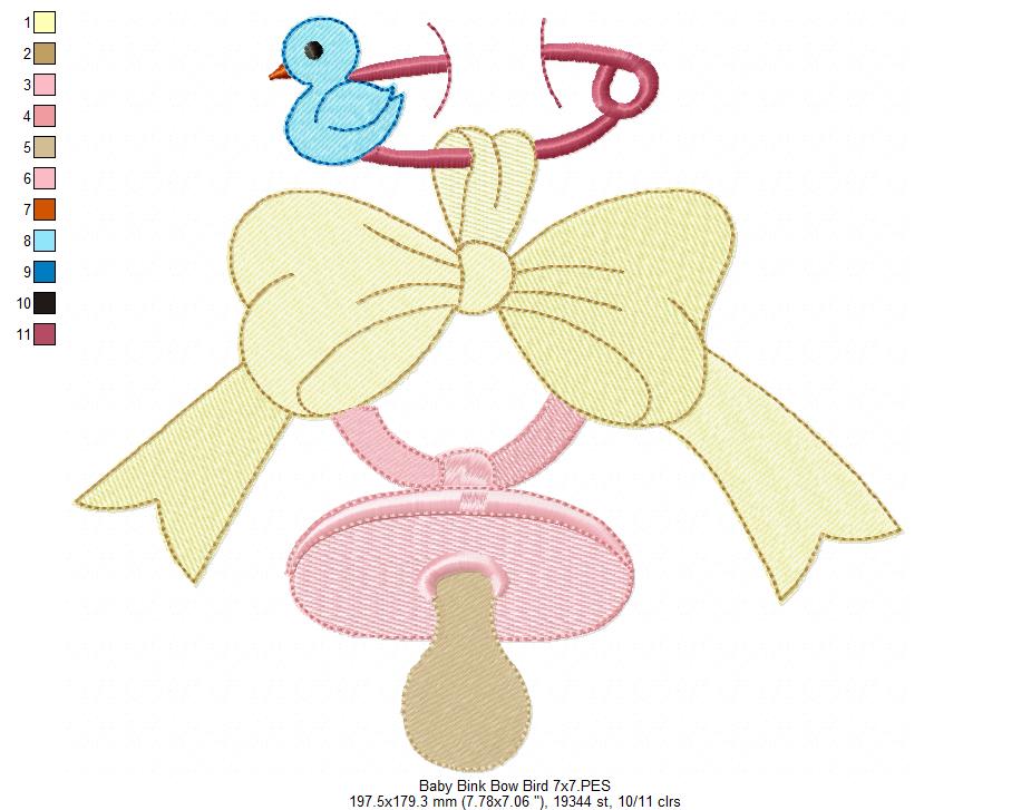 Baby Binky, Bow and Bird - Fill Stitch