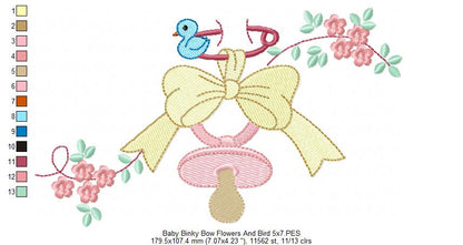 Baby Binky, Bow, Flowers and Bird - Fill Stitch