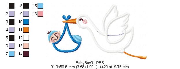 Stork - It's a Baby Boy and Girl - Applique - Set of 2 designs - Machine Embroidery Design