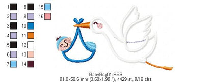 Stork - It's a Baby Boy and Girl - Applique - Set of 2 designs - Machine Embroidery Design