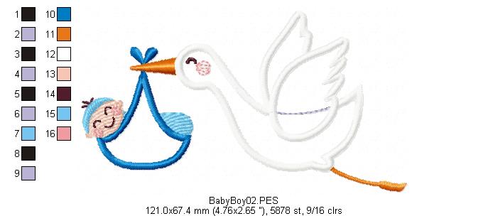 Stork - It's a Baby Boy and Girl - Applique - Set of 2 designs - Machine Embroidery Design